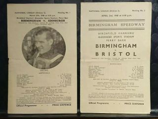 2 X Vintage Birmingham Speedway Programmes Meetings 1 & 2,  Div 2,  1948.