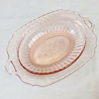 Vintage Pink Depression Glass Mayfair Open Rose Oval Serving Bowl Open Handled