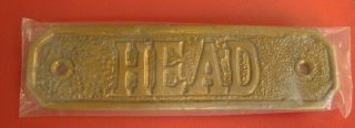 Vintage Solid Brass " Head " Door Sign Emblem; 4 - 1/2 " Nicely Aged; Nautical