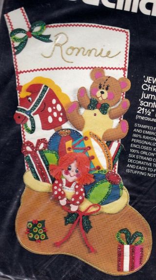 Vintage Bucilla Santas Sack Toys Doll Bear Christmas Felt Stocking Kit 48601 R
