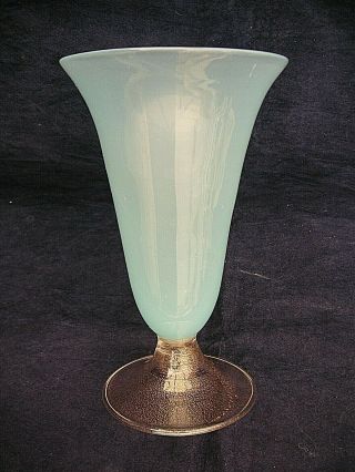 Vintage Blue Empoli Glass Vase.  Gold Inclusions On Base