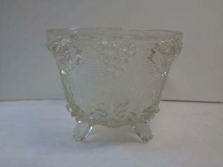 Vintage Clear Glass Footed Candy Dish Bowl Grape & Leaf Design 3 3/8 Inch Tall