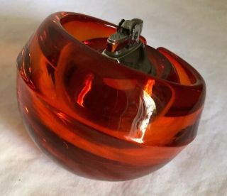 Mid Century Vintage Viking Glass Ashtray & Lighter Set Classic Orange Persimmon 2