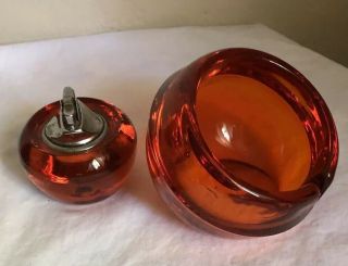 Mid Century Vintage Viking Glass Ashtray & Lighter Set Classic Orange Persimmon 3