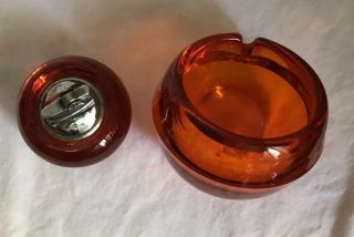 Mid Century Vintage Viking Glass Ashtray & Lighter Set Classic Orange Persimmon 4