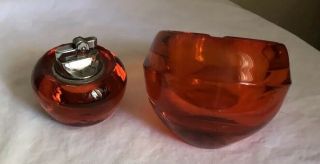 Mid Century Vintage Viking Glass Ashtray & Lighter Set Classic Orange Persimmon 5
