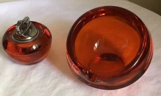 Mid Century Vintage Viking Glass Ashtray & Lighter Set Classic Orange Persimmon 7