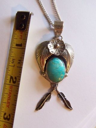 Vintage Sterling Silver Turquoise Pendant South Western Signed W/ Broken Arrow
