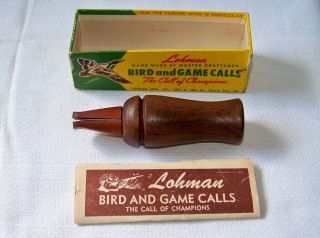 Vintage Lohman No.  103 " The Call Of Champions " Hand Made Wooden Duck Call W/box