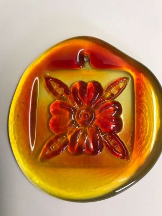 Pressed Glass Suncatchers Vintage Variety Flower Yellow Red Flounder Museum Art