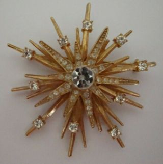 Vintage Signed Avon Nr Gold Clear Glass Star Burst Statement Brooch Pin