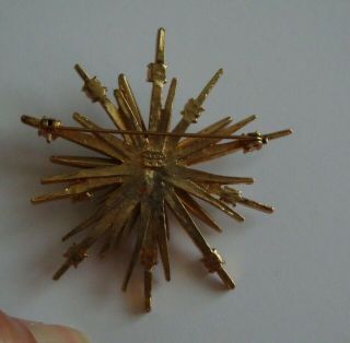 Vintage Signed AVON NR Gold Clear Glass Star Burst Statement Brooch Pin 2