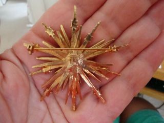 Vintage Signed AVON NR Gold Clear Glass Star Burst Statement Brooch Pin 3
