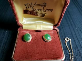 Vintage Jade Green 12k Gold Filled Earring W 14k Post Plus Jade Necklace