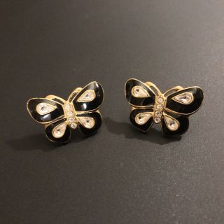 Vintage Trifari Tm Gold Tone Enamel Rhinestone Butterfly Earrings