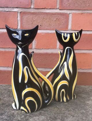 Pair Mid Century Vintage German Schmider Tigris Cat Vase No 4130 Anneliese Beckh