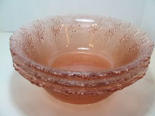 Vintage Heavy Set Of 3 Large Pink Glass Bowls W/grape Pattern