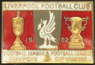 Liverpool Fc Vintage 1982 Double League & Fa Cup Winners Badge 44mm X 30mm