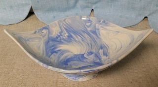 Vintage Pottery Candy Dish Swirled Blue & White Mid Century Modern Unique Shape