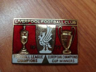 Vintage Liverpool League & European Cup Winners 1977 Enamel Football Pin Badge