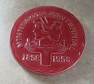 Vintage Red Wing Pottery Minnesota Centennial Souvenir Hot Plate Trivet 1958