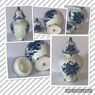 Vtg Blauw Delft Diesel Handpainted Urn With Lid Large White Hp Blue Floral Mih