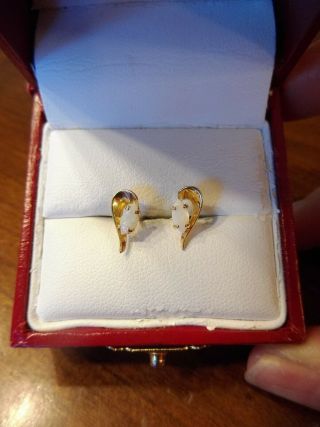 Vintage 14k Yellow Gold Opal Stud Earrings (757)