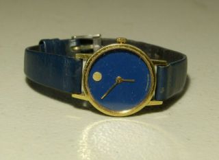 Vintage Womens Movado Museum Classic Gold Blue Face Quartz Watch 20 0513 357