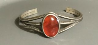 Vtg Native American 925 Sterling Silver Red Carnelian Cuff Bracelet Small 5 1/2”