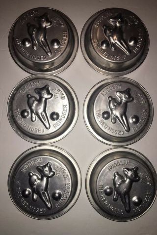 6 Vintage Rudolph The Red Nosed Reindeer Jello Mold Cake Mini Pan Rlm