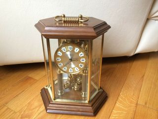 Vintage Howard Miller Dual Chime Anniversary Carriage Clock Wood Base Germany