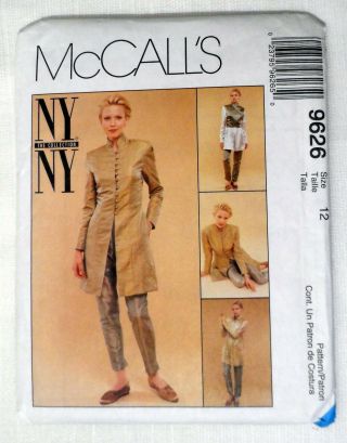 Vintage Mccalls Pattern 9626 90s Ny Long Jacket Suit Vest Pants Uncut 12 34 "