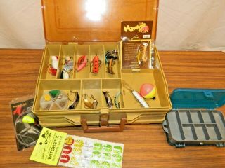 Vtg Plano Magnum Large Double Sided Fishing Tackle Box Full - Lures Gear Spinners