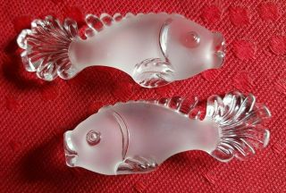 Sabino Pair Fish French Vintage Frosted Knife Rest - Deco Glass Circa 1930