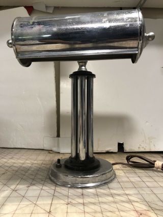 Vintage Chrome Table Lamp Bankers Art Deco