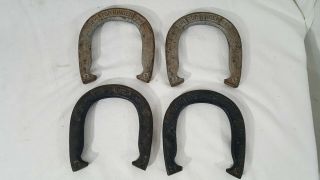 Vintage Top Ringer Pitching Horse Shoes Full Set 2 1/2 Pounder Black And Silver
