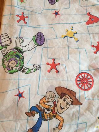 Vintage Toy Story Twin Flat Sheet Kids Disney Pixar Woody Buzz Lightyear Fabric