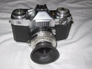Zeiss Ikon Contraflex Tessar 2,  8/50 35mm Film Camera W/ Case And Lens Shade