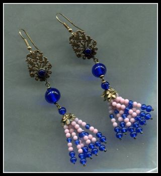 Vintage Bristol Blue/cobalt Blue French Dange Earrings - Fantastic - Hooks