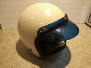 Vintage Arthur Fulmer Af - 20 / Af - 40 White Motorcycle Helmet - Blue Short Visor