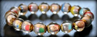 Vintage Chinese Reverse Painted Glass Immortal Gods Face Prayer Bead Bracelet