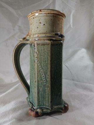 Vintage Signed Hand Crafted Pottery Octagon Mug Loop Handle Pedestal Base
