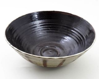 Vintage Studio Pottery Bowl By Peter Leach Tenmoku Glaze W.  Lines 9 - 3/8 " Diam.