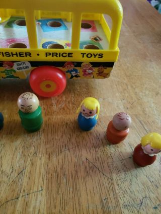 Vintage Fisher - Price Little People School Bus pull toy with 7 Wooden People 4