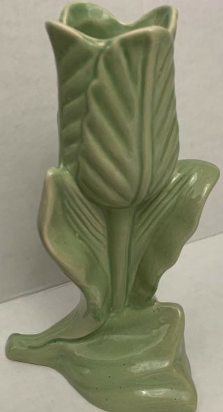 Vintage Pottery Tulip Vase Green Matte Good