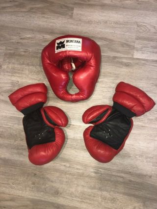 Vintage Boxing Gloves With Head Protection Adult Size Small