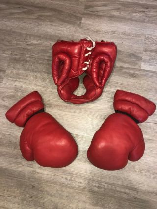 Vintage boxing gloves with head protection adult size small 2