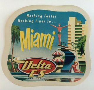 Vintage Delta C&s Air Lines " Miami " Luggage Label Airlines Sticker Tag