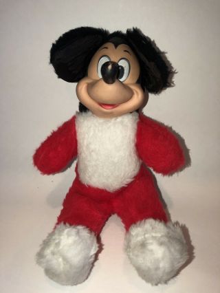 Vintage Walt Disney Mickey Mouse Plush Stuffed Vinyl Face Red White Body 12 "