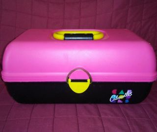 Vintage Caboodles Hot Pink & Black Makeup Storage Case Mirror Lift Up Tray